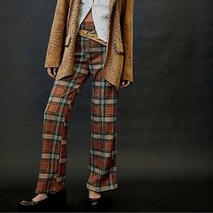 NWOT Free People Rita Flare Pants Trousers XS UK 6 Terracotta Checked Pull On XS